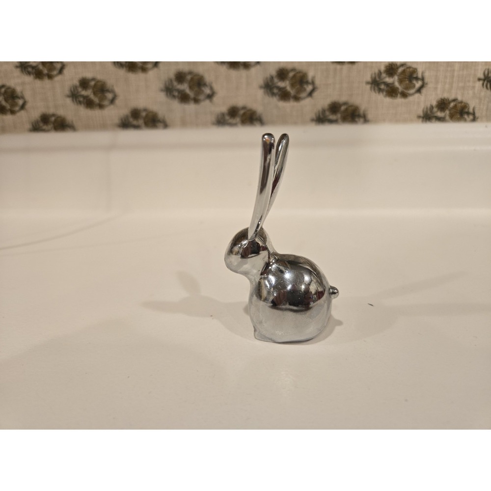 Umbra Heavy Silver Chrome Metal Rabbit Figure - Ring Holder Bunny Ears-PREOWNED